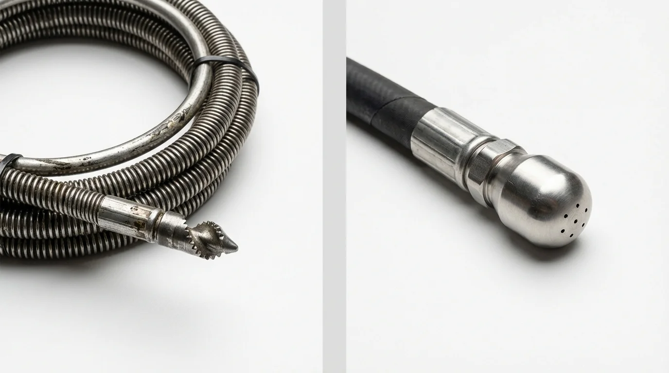 Drain snake cable and hydro jetting nozzle used for drain cleaning in Austin, MN