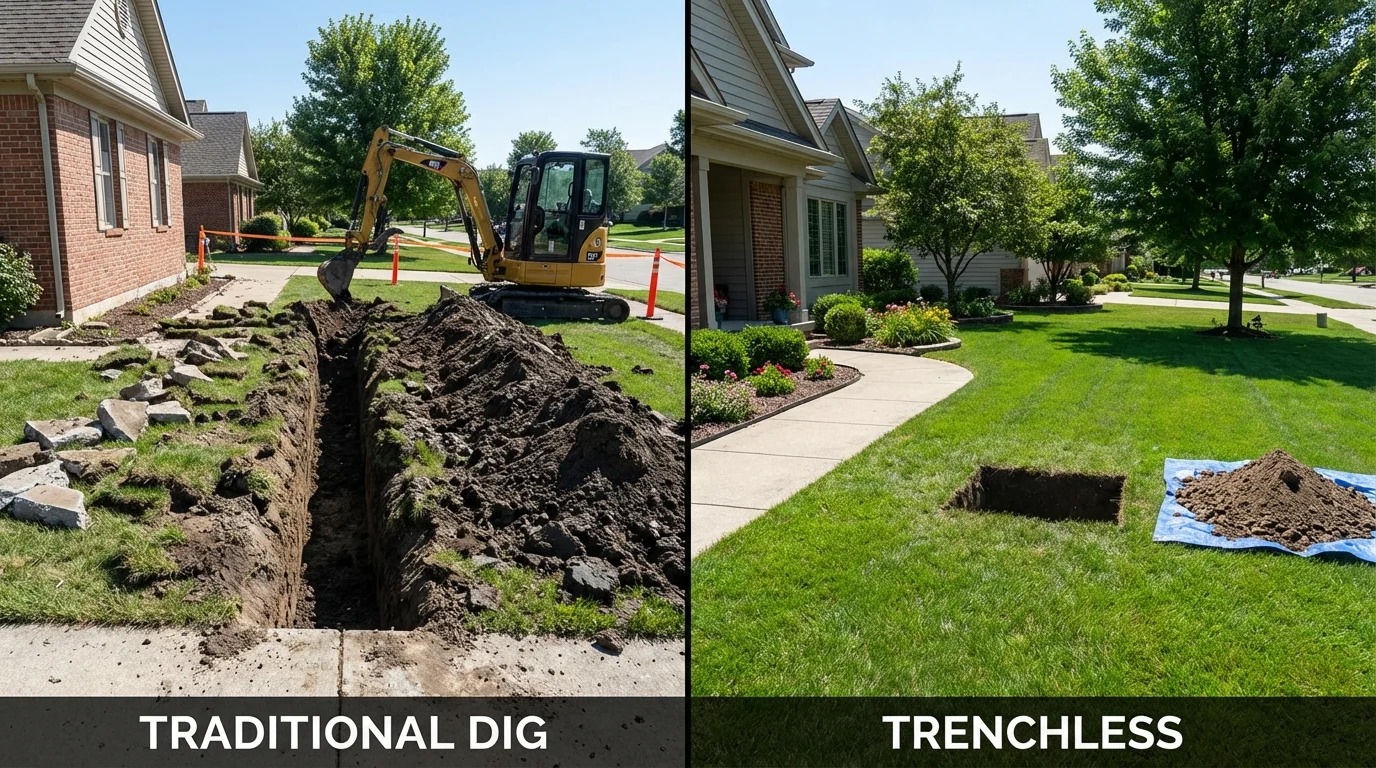 Trenchless sewer repair with minimal yard damage versus traditional excavation in Austin, MN